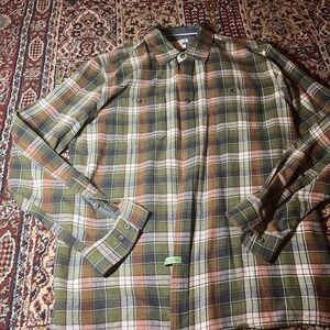 Carbon 2 Cobalt Flannel Shirt L Black Green Plaid Mens Pockets Button Down